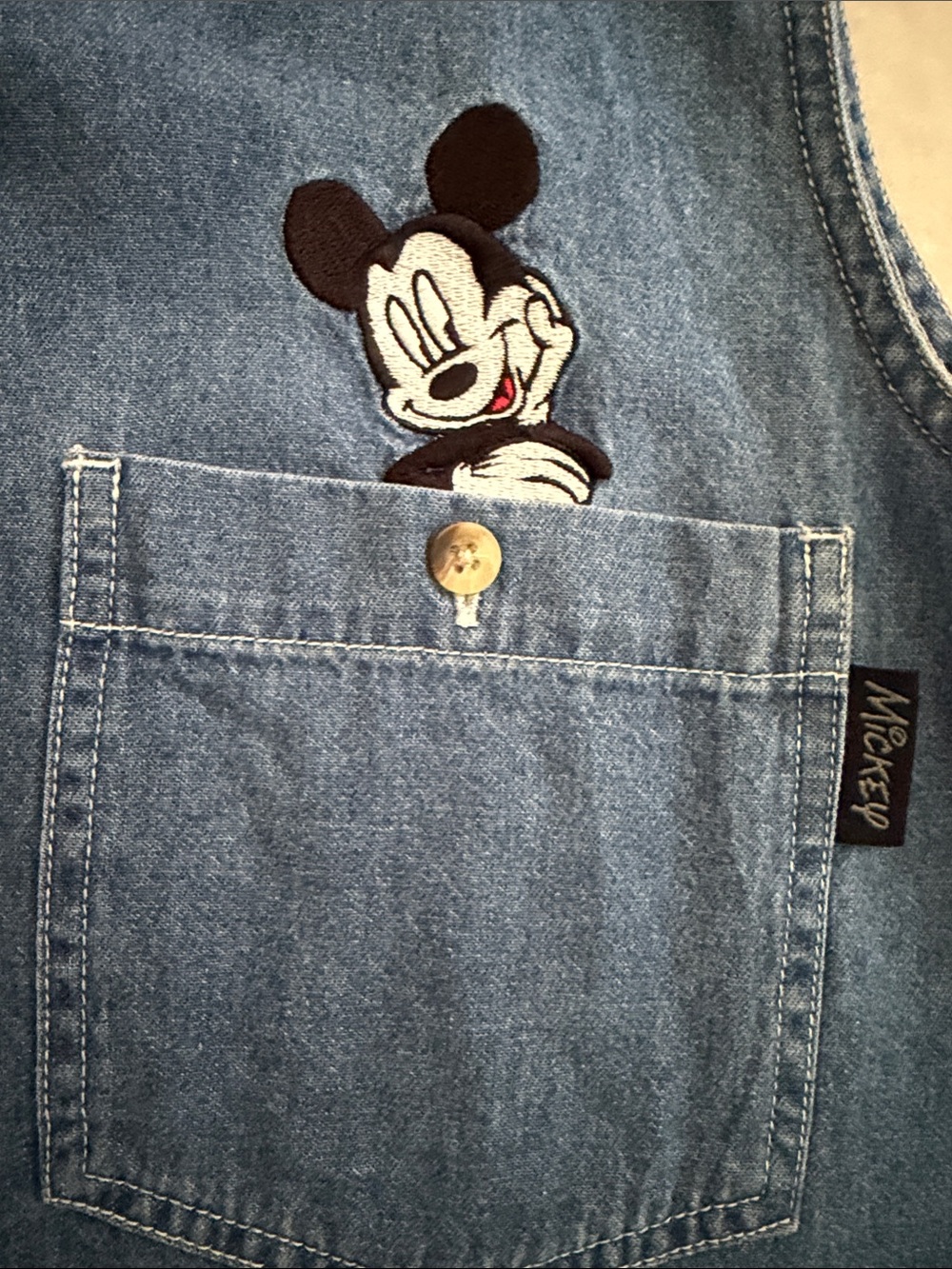 Mickey Unlimited Disney Denim Sleeveless Button-Down Cotton Embroidered Shirt - Picture 10 of 11